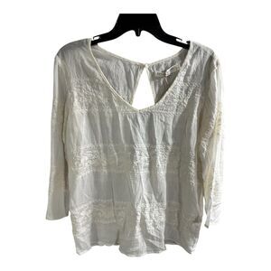 NWT Artisan de‎ Luxe Vintage White Embroided Boho Blouse Cotton Lace S